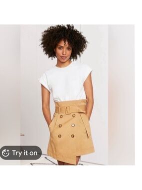 Veronica Beard Tan Double-Breasted Belted Mini Skirt